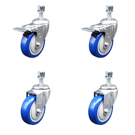 Service Caster 4 Inch SS Blue Poly Swivel 12mm Threaded Stem Caster Total Lock Brake, 2PK SSTSTTL20S414-PPUB-BLUE-M1215-2-S-2